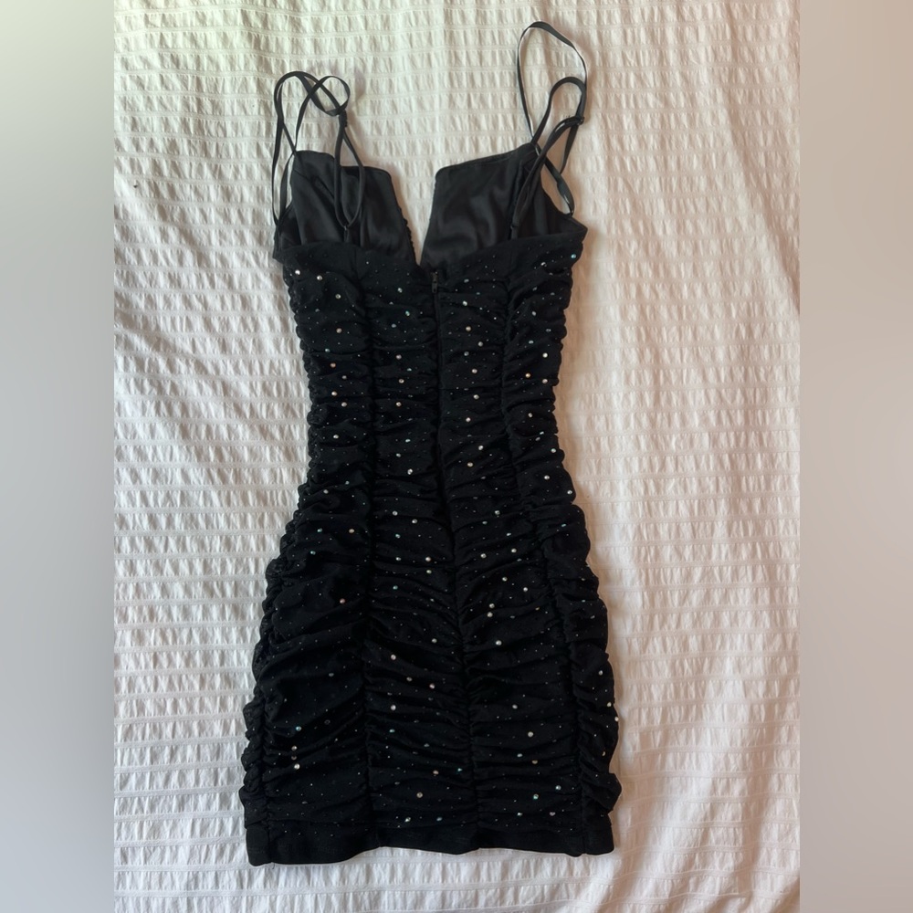 rhinestone black mini dress